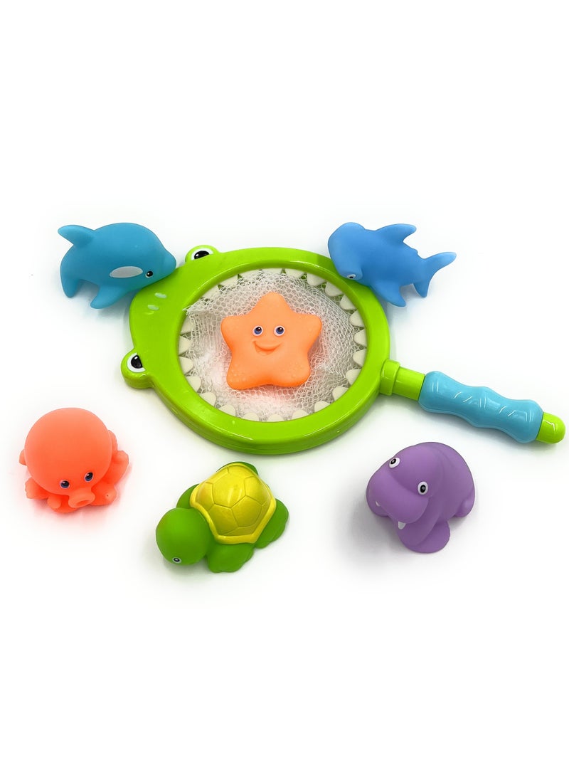 HAIJIABAO Baby Safe Bath Pool Toys Includes Fish Shark Dolphin Octopus Turtle Starfish Walrus Color Changing Squeeze Squeaky Spray Water Toys with Fishing Net & Interactive Sounds for Boys Girls  - Image 5