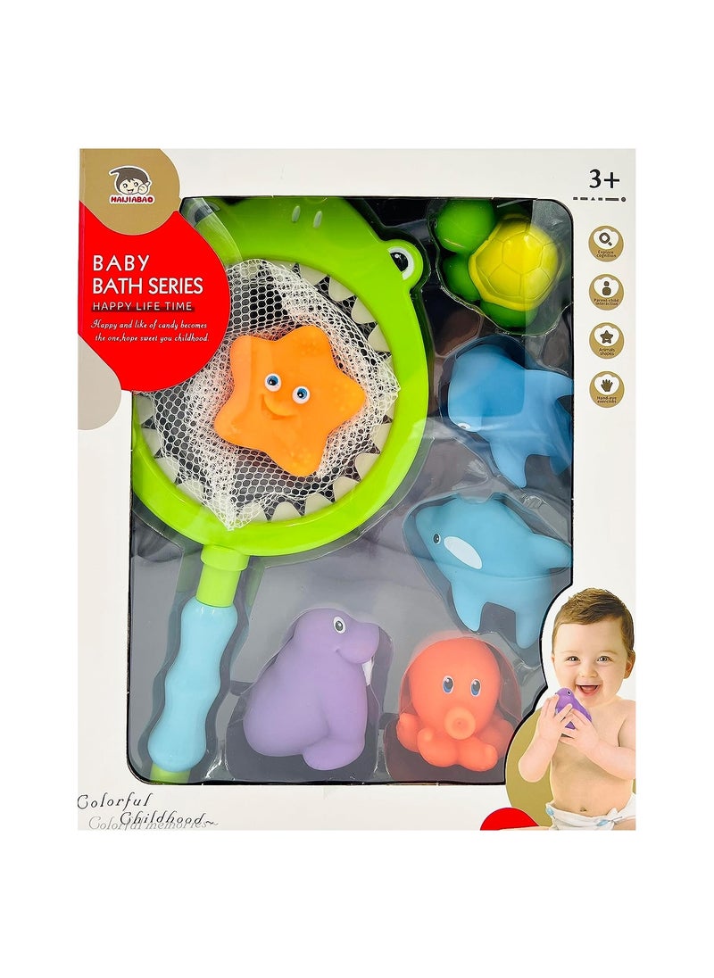 HAIJIABAO Baby Safe Bath Pool Toys Includes Fish Shark Dolphin Octopus Turtle Starfish Walrus Color Changing Squeeze Squeaky Spray Water Toys with Fishing Net & Interactive Sounds for Boys Girls  - Image 4