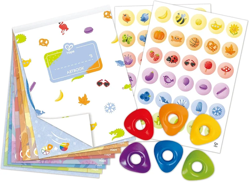 Hape Hape Crayon Coloring Sticker Book and Coloring Activity Set for Kids, Ages 2Y+