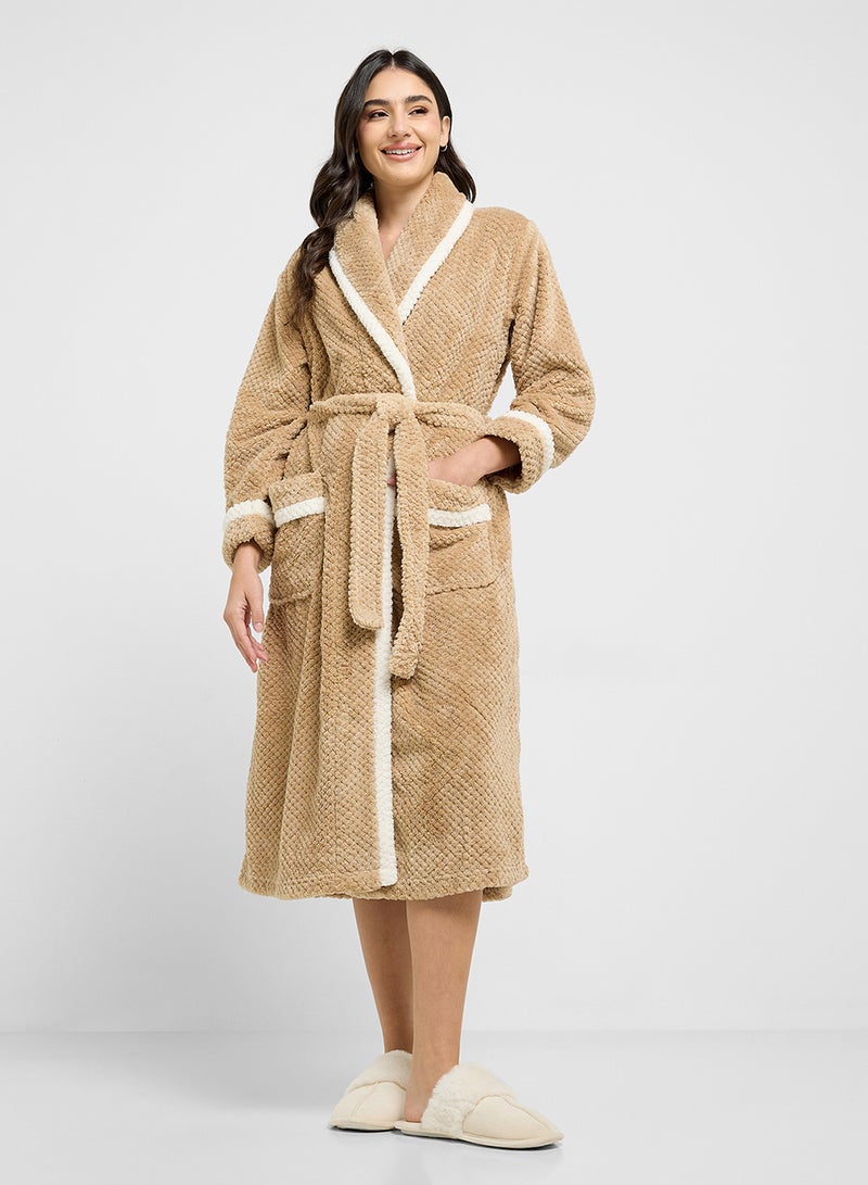 Ginger Plush Terry Bath Robe With Contrast Trim - Image 1