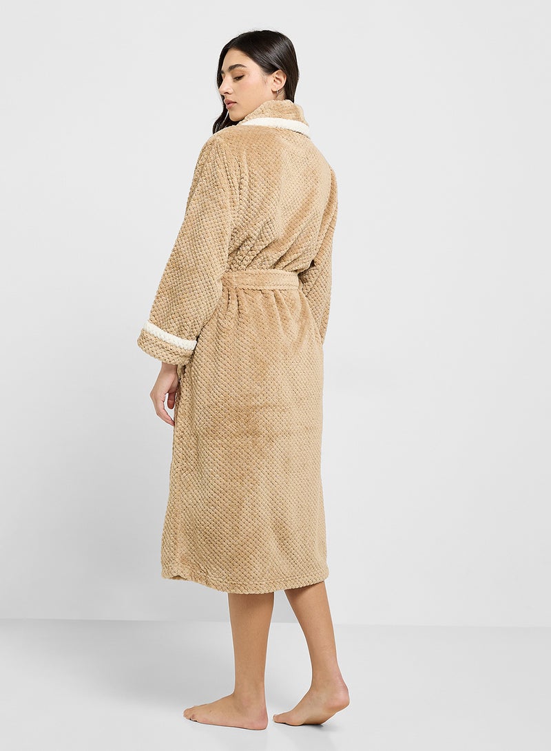 Ginger Plush Terry Bath Robe With Contrast Trim - Image 2