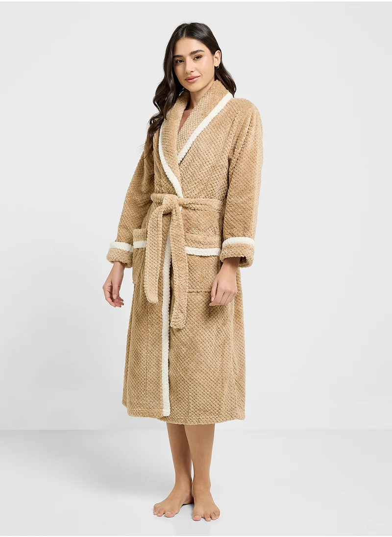 Ginger Plush Terry Bath Robe With Contrast Trim