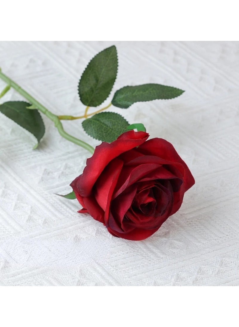 Huitich Pack Of 2 Silk Single Rose Lifelike Artificial Floral Beauty Claret - Image 4