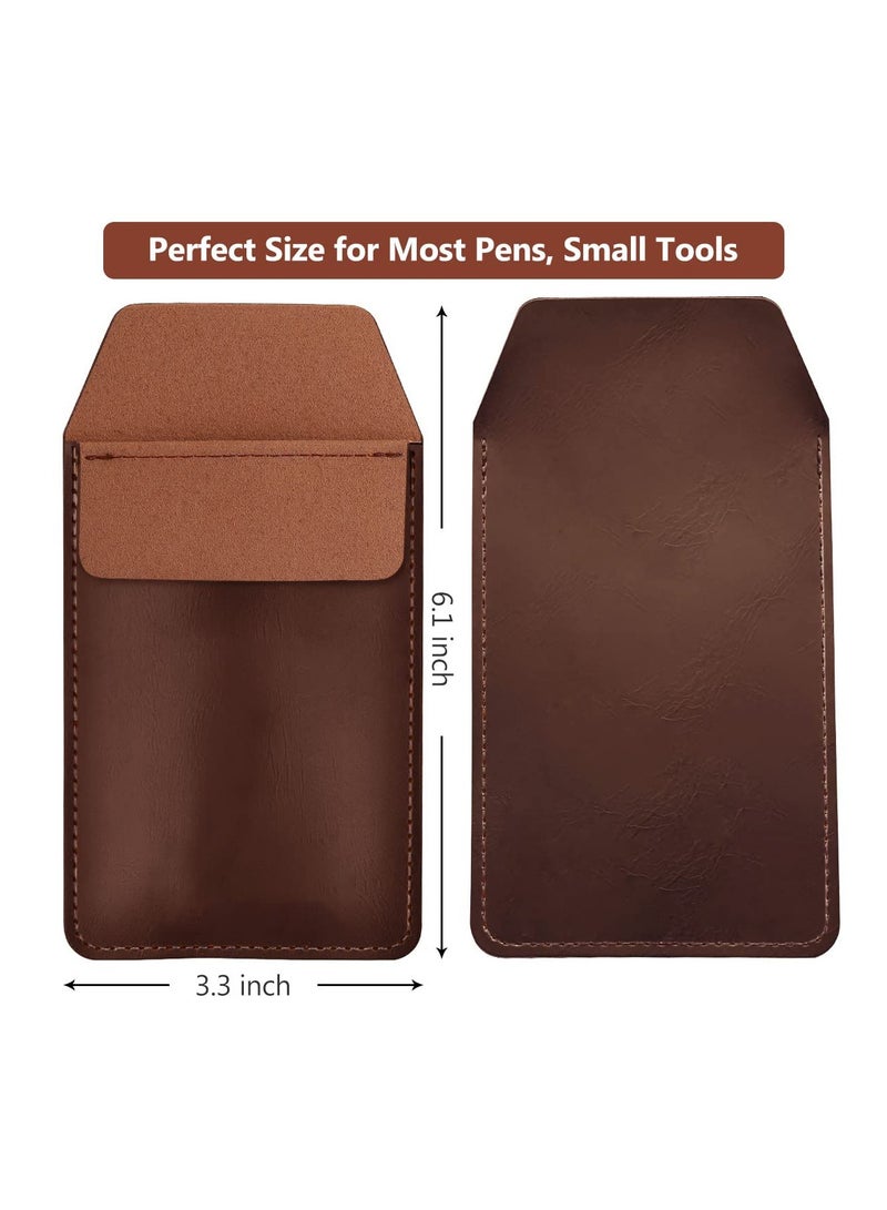 SYOSI Pocket Protector, 2 Pieces PU Leather Pocket Pen Holder Organizer,  Pouch for Shirts Lab Coats Pants Pen Sleeve MultiPurpose Pen Pocket Holds Pens Pointers Pencils and Notes Card (Brown, Black) - Image 2