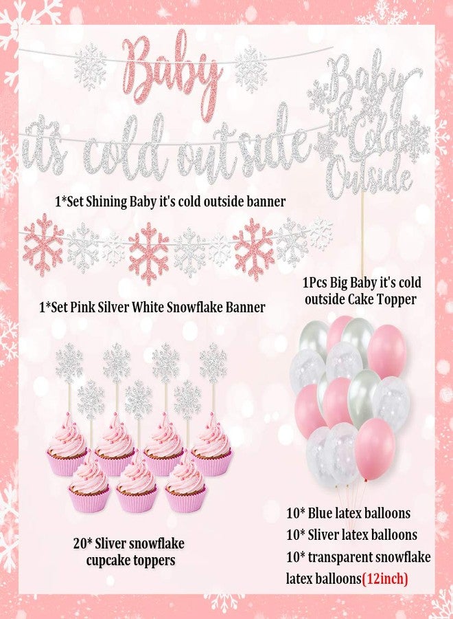 K KUMEED Baby It’s Cold Outside Party Decorations, Banner, Snowflake Balloons, Garland for Winter Wonderland Baby Shower, Christmas, Winter Birthday Party Supplies, Silver (Pink) - Image 2