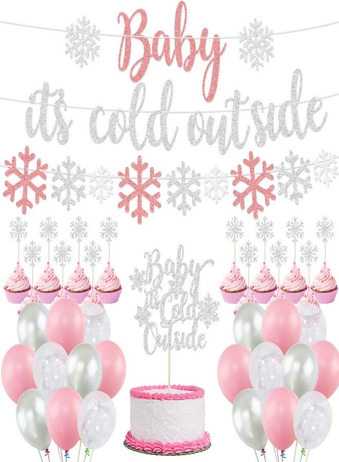 K KUMEED Baby It’s Cold Outside Party Decorations, Banner, Snowflake Balloons, Garland for Winter Wonderland Baby Shower, Christmas, Winter Birthday Party Supplies, Silver (Pink) - Image 1