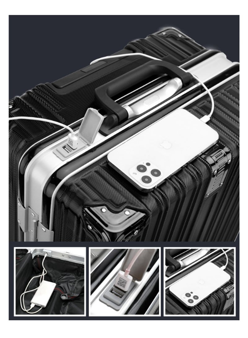 20 Inch Travel Luggage Carry On Luggage with 360° Spinner Wheels, Aluminum Framed Carry On Suitcase with USB Charging Port Fashion Trolley Luggage (Black)  - Image 5