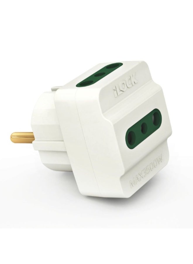 iLOCK - High Quality 3-Way Wall Outlet Adapter-3500W-16A-250V-White - Image 1