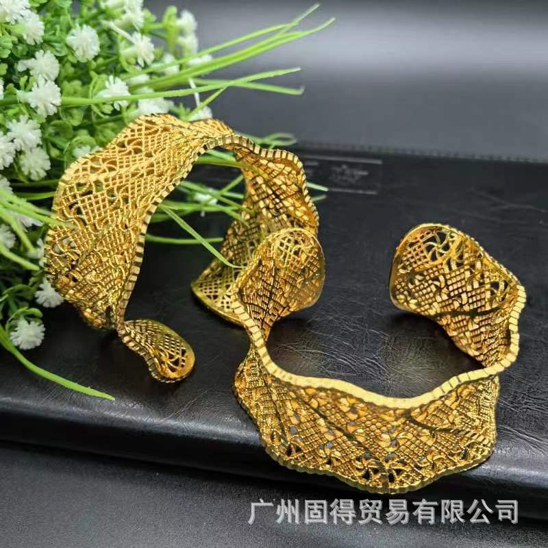 24k Gold Wide Bangle Ring Jewelry Set LQ-B001