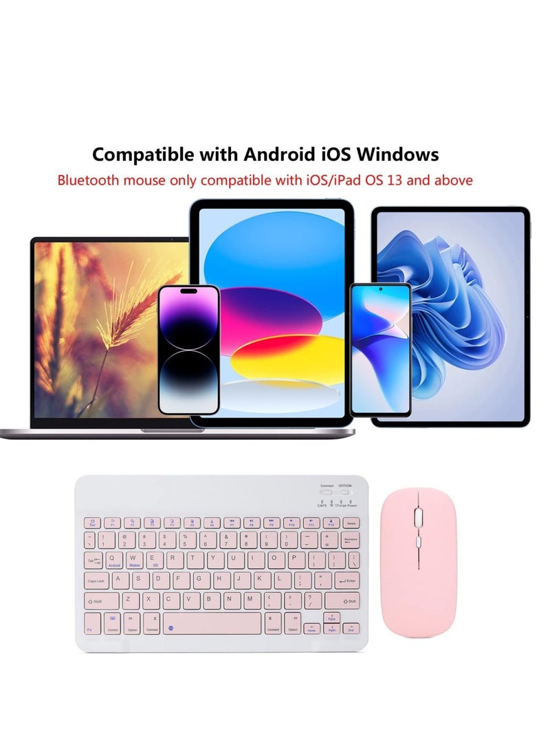 ELTRAZONE - Rechargeable Bluetooth Keyboard and Mouse Combo Ultra-Slim Portable Compact Wireless Mouse Keyboard Set for Android Windows Tablet Cell Phone iPhone iPad Pro Air Mini, iPad OS/iOS (Pink) - Image 1