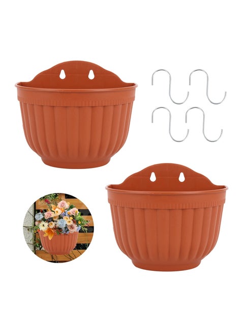 2 Set Wall Hanging Planters, Garden Fence Hanging Flower Pots Mounted Hanging Basket Plastic Plant Pots with 4 Hooks for Spring Balcony, Patio Planters, Indoor Outdoor Use