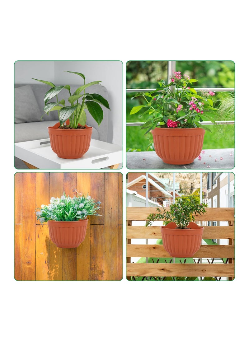 2 Set Wall Hanging Planters, Garden Fence Hanging Flower Pots Mounted Hanging Basket Plastic Plant Pots with 4 Hooks for Spring Balcony, Patio Planters, Indoor Outdoor Use