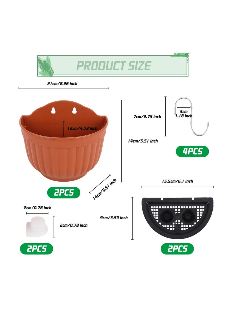 SYOSI 2 Set Wall Hanging Planters, Garden Fence Hanging Flower Pots Mounted Hanging Basket Plastic Plant Pots with 4 Hooks for Spring Balcony, Patio Planters, Indoor Outdoor Use  - Image 2