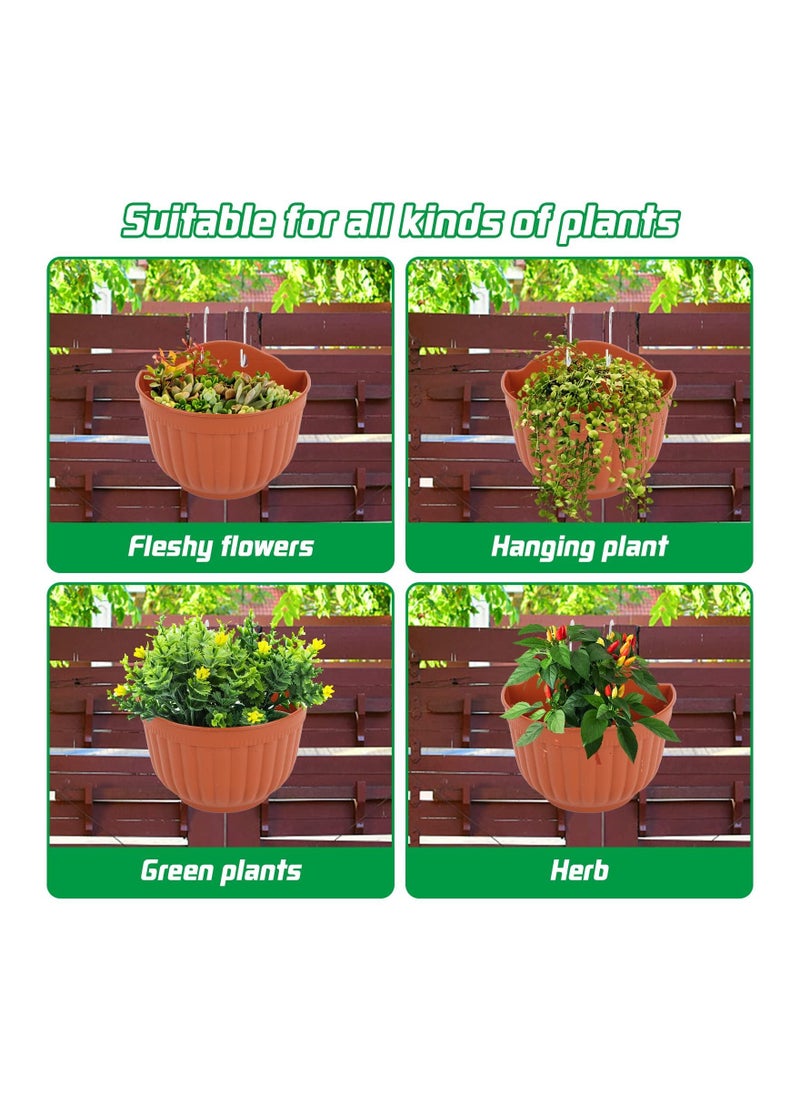 2 Set Wall Hanging Planters, Garden Fence Hanging Flower Pots Mounted Hanging Basket Plastic Plant Pots with 4 Hooks for Spring Balcony, Patio Planters, Indoor Outdoor Use