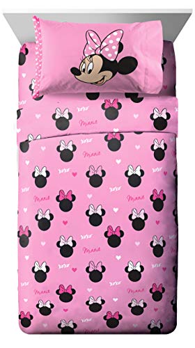 Jay Franco Disney Minnie Mouse Full Size Sheet Set 4 Piece Soft Microfiber Bedding with Deep Pocket Fitted Flat 2 Pillowcases Fade Resistant Pink Officially Licensed - Image 1