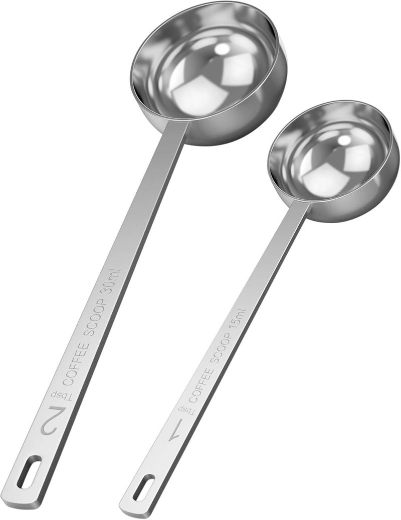 Orblue Premium Coffee Scoop Set - 1 Tbsp (15ml) & 2 Tbsp (30ml) Measuring Tablespoon - Stainless Steel Coffee Measuring Spoon and Scooper with Long Handles - Pack of 2 - Image 1