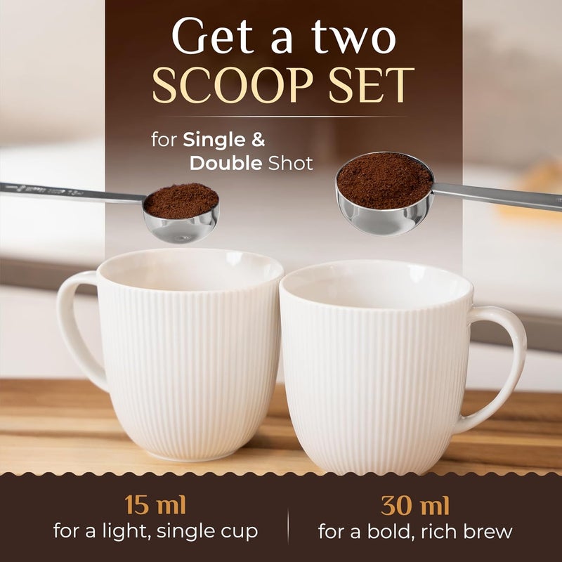 Orblue Premium Coffee Scoop Set - 1 Tbsp (15ml) & 2 Tbsp (30ml) Measuring Tablespoon - Stainless Steel Coffee Measuring Spoon and Scooper with Long Handles - Pack of 2 - Image 3