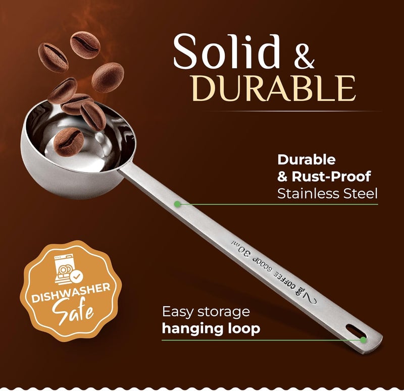 Orblue Premium Coffee Scoop Set - 1 Tbsp (15ml) & 2 Tbsp (30ml) Measuring Tablespoon - Stainless Steel Coffee Measuring Spoon and Scooper with Long Handles - Pack of 2 - Image 2