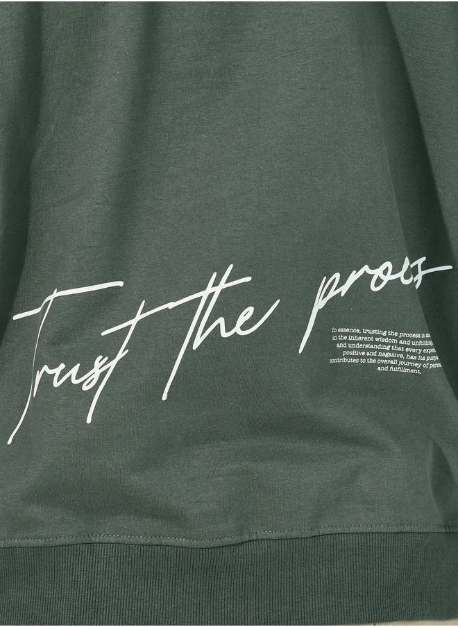 Styli Back Slogan Print Terry Oversized Hoodie