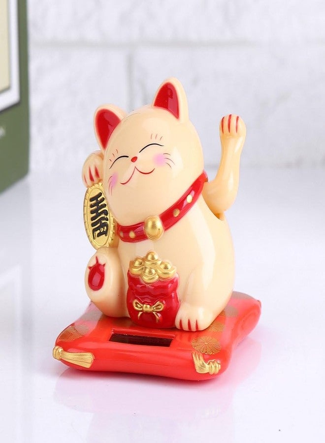 Agatige Lucky Cat Solar Powered, Maneki Neko with Waving Arm Money and Good Lucky Fortunate Cat Figurines Collectibles for Feng Shui Home Display Car Decor (Yellow) - Image 4