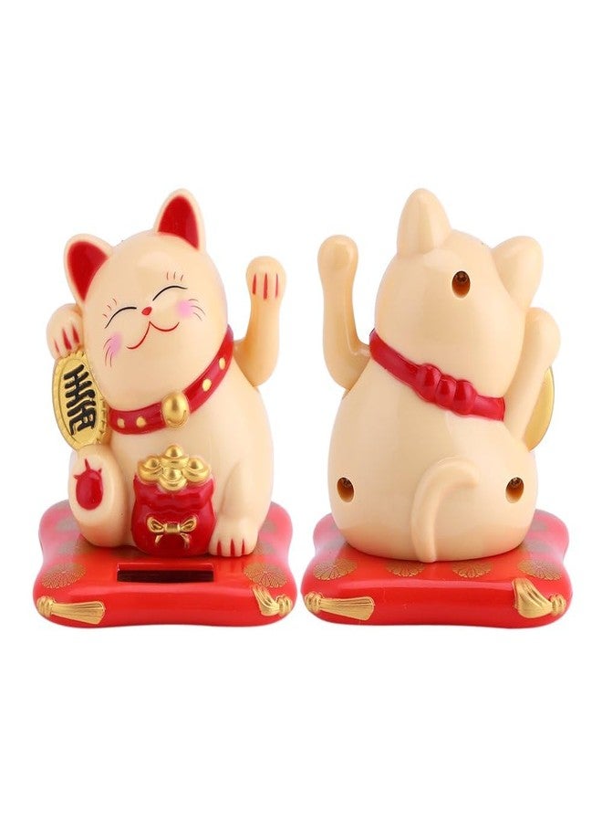 Agatige Lucky Cat Solar Powered, Maneki Neko with Waving Arm Money and Good Lucky Fortunate Cat Figurines Collectibles for Feng Shui Home Display Car Decor (Yellow) - Image 5