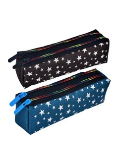 Kuber Industries Kuber Industries Pencil Pouch | Rexine Stationary Pouch |Pencil Utility Pouch |School Pencil Case for Kids | Pen-Pencil Box for Kids | 2 Zipper Pencil Organizer | Star Pencil Pouch | Pack of 2 | Multi  - Image 1