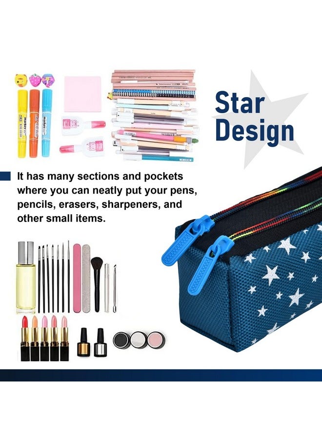 Kuber Industries Kuber Industries Pencil Pouch | Rexine Stationary Pouch |Pencil Utility Pouch |School Pencil Case for Kids | Pen-Pencil Box for Kids | 2 Zipper Pencil Organizer | Star Pencil Pouch | Pack of 2 | Multi  - Image 5