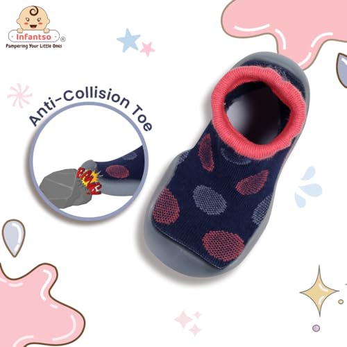 Infantso Polka Dot Anti-Skid Cotton Baby Socks Shoes with Lightweight Soft Sole for New Born 0-2 Years, Ankle Socks for Infants Shower Gifts, Walking Baby Sneakers 18-24 M - Image 5