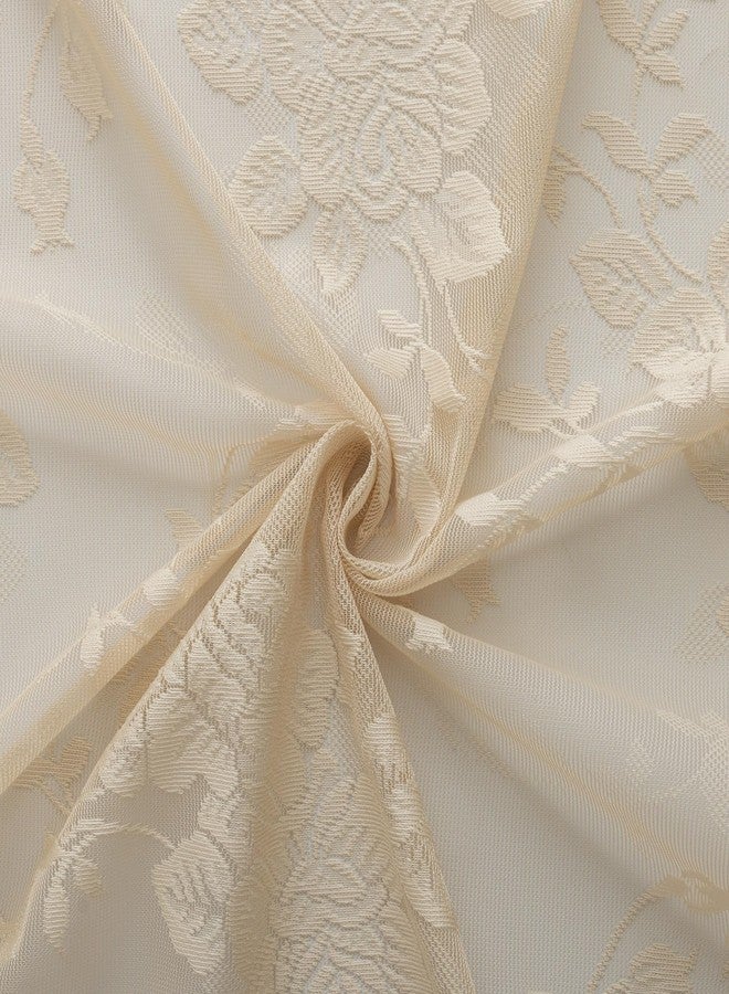 YJ YANJUN Beige Lace Curtains 63 inches Length 2 Panels Rustic Floral Sheer Curtain Panels with Scalloped Edges Rod Pocket French Country Crochet Curtains for Bedroom Dining Room Office W52 X L63 Beige - Image 5