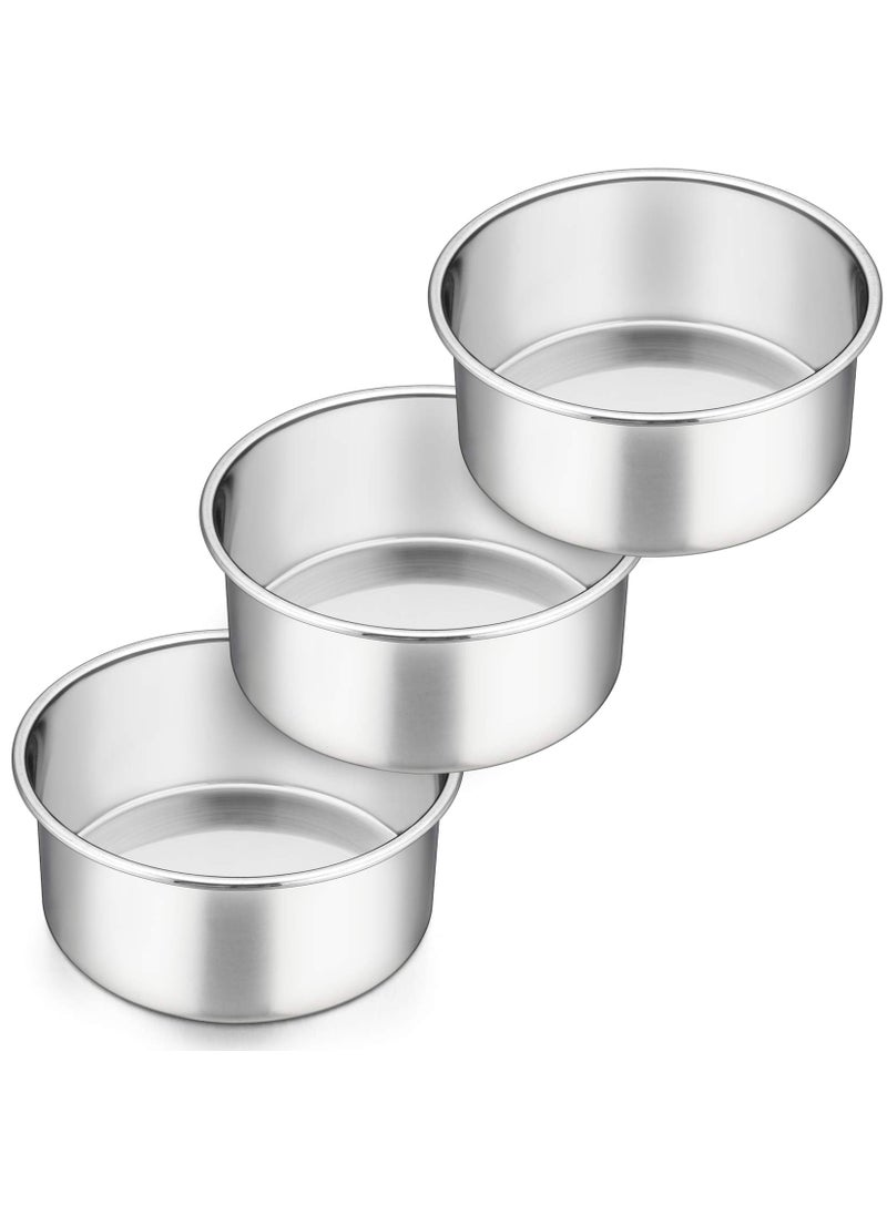 P&P CHEF PP CHEF Cake Pans Set Round Baking Pan Stainless Steel Layer Birthday Wedding Cake Oven Pans Non Toxic  Heavy Duty Deep Side  Mirror Finish Dishwasher Safe 6 Inch 3Pcs 