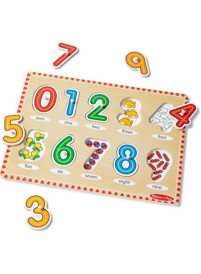 Melissa & Doug لعبة بازل خشبية بأرقام مرفوعة من ميليسا ودوج (10 قطع) - Image 1