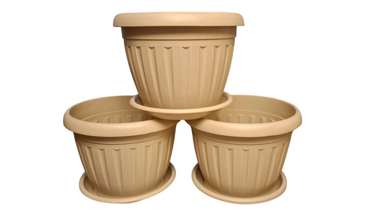 German Plant Pot, 40 cm, beige, Set of 3