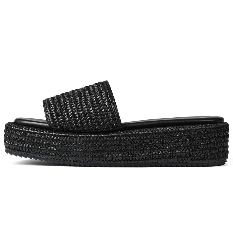 EQAUDES Platform Sandals Women Cute Summer Wedge Espadrilles Black Beach Raffia Sandals Comfortable Straw Woven Vacation Sandals Dressy - Image 1