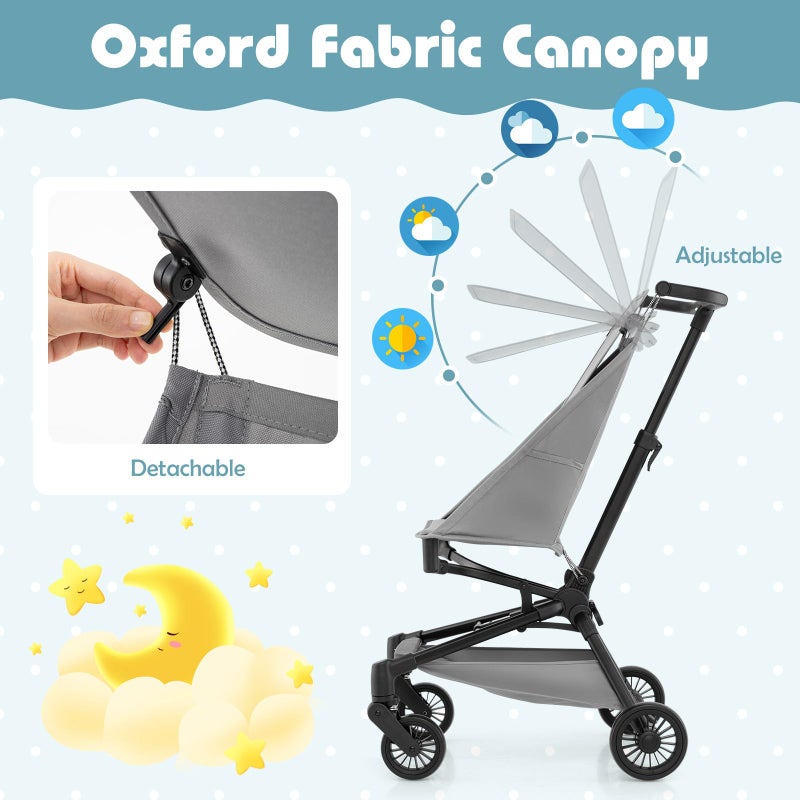 BABY JOY Lightweight Stroller, Compact Travel Stroller for Airplane with Easy One-Hand Fold, Adjustable Canopy, Storage Basket & All-Terrain Wheels for Toddlers 6-36 Months (Gray) - Image 4