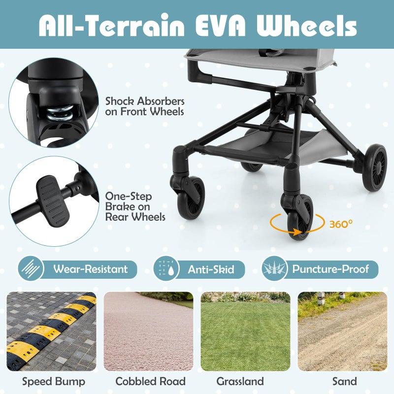 BABY JOY Lightweight Stroller, Compact Travel Stroller for Airplane with Easy One-Hand Fold, Adjustable Canopy, Storage Basket & All-Terrain Wheels for Toddlers 6-36 Months (Gray) - Image 5