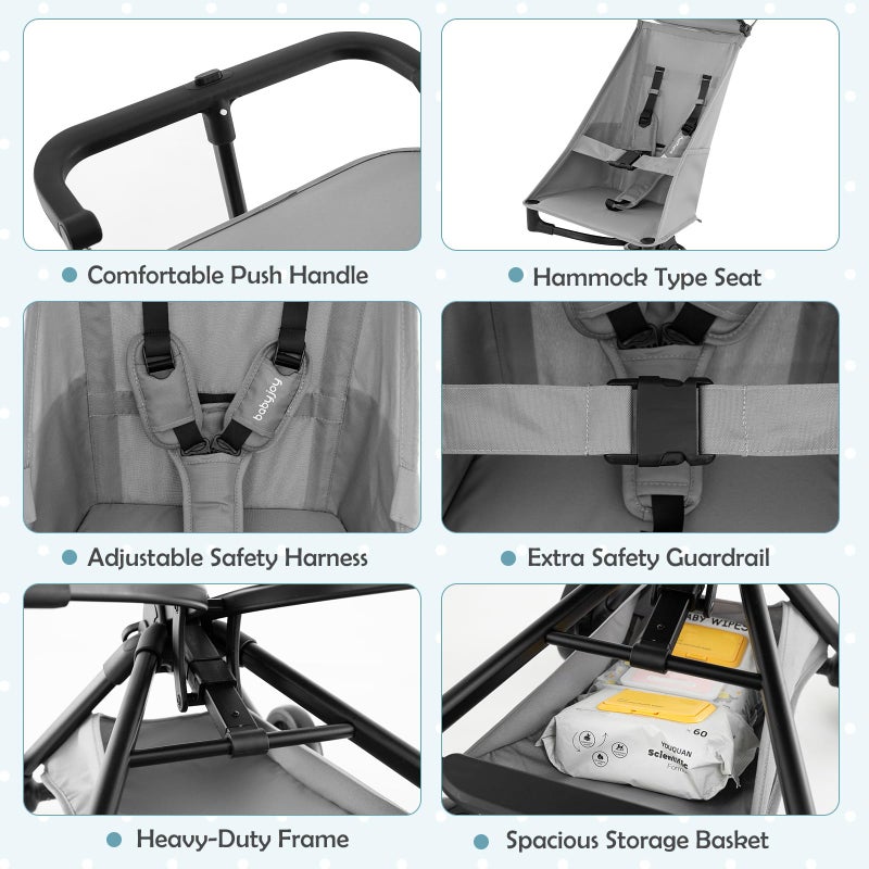 BABY JOY Lightweight Stroller, Compact Travel Stroller for Airplane with Easy One-Hand Fold, Adjustable Canopy, Storage Basket & All-Terrain Wheels for Toddlers 6-36 Months (Gray) - Image 3