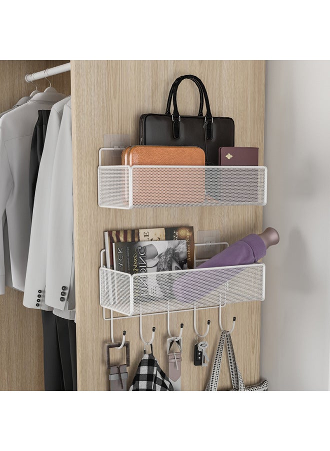 Wardrobe Hanging Rack Outside The Side Hanging Basket Storage Basket Storage Rack College Dormitory Room Wall Storage-Color:Style 2 Black Short Style (with Sticky Hook + Traceless Nails) - Image 1