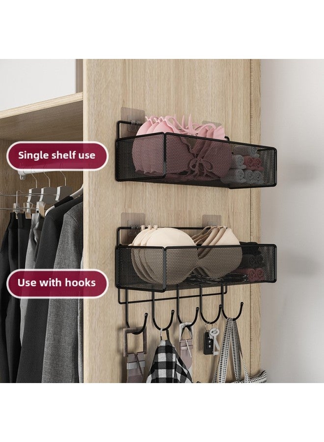 Wardrobe Hanging Rack Outside The Side Hanging Basket Storage Basket Storage Rack College Dormitory Room Wall Storage-Color:Style 2 Black Short Style (with Sticky Hook + Traceless Nails) - Image 4