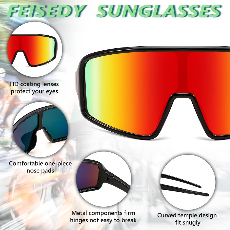 FEISEDY FEISEDY Sports Cycling Sunglasses 4 Lenses Baseball Fishing Ski Running Trekking Golf UV400 Mirrored Sun Glasses B2962  - Image 4