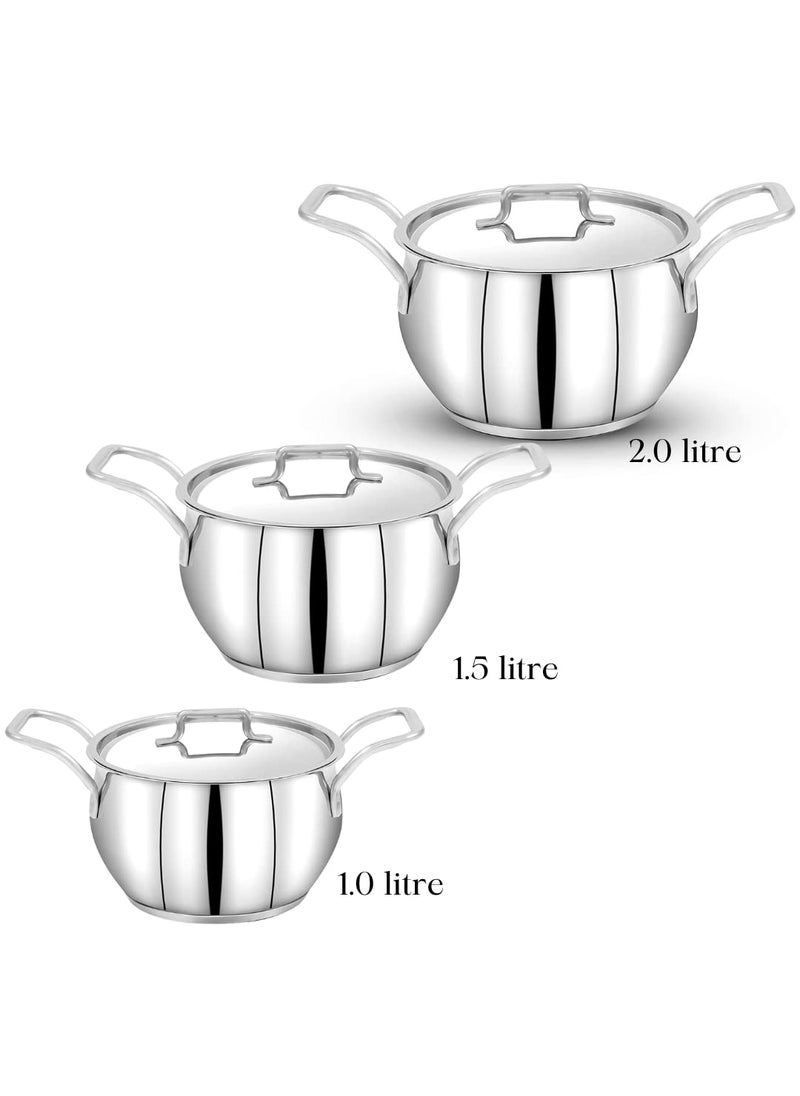 pigeon Pigeon Stainless Steel Milano 12 Pcs cookware Set - 1-Piece Saucepan with lid, 3- Piece Saucepot with lid 1-Piece Kadai with lid 2-Piece Ladles Induction Friendly Silver  - Image 4