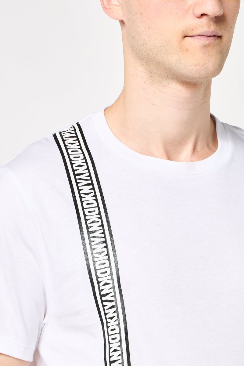 DKNY Men Crew Neck Short Sleeve Brand Logo T-Shirt, White - Image 3