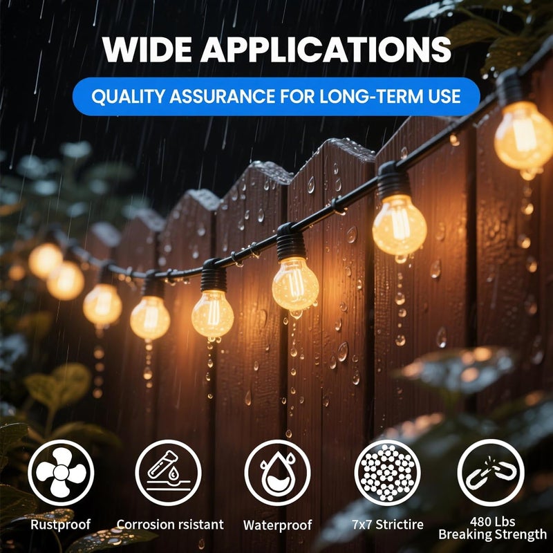 Litcher Globe String Light Suspension Kit, Outdoor Light Guide Wire, Vinyl Coated Stainless Steel Steel Cable，Include 200ft Transparent PVC and 304 Stainless Steel Wire Cable, Turnbuckle and Hooks - Image 2