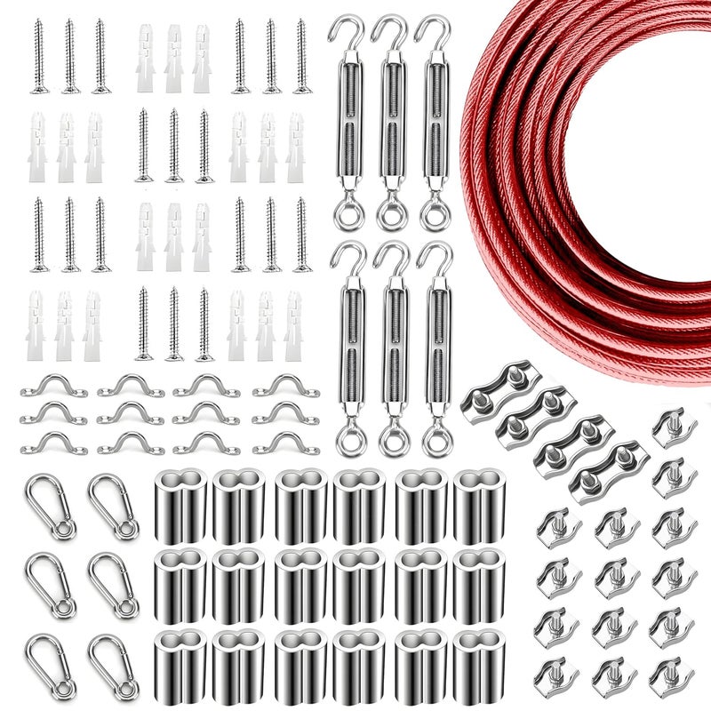 Litcher Globe String Light Suspension Kit, Outdoor Light Guide Wire, Vinyl Coated Stainless Steel Steel Cable，Include 200ft Transparent PVC and 304 Stainless Steel Wire Cable, Turnbuckle and Hooks - Image 1