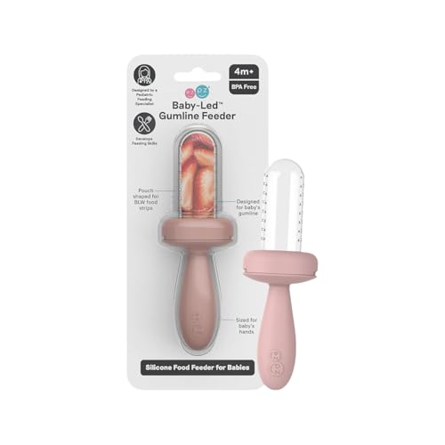 ezpz Baby-Led Gumline Feeder (Blush) - Silicone Fruit Feeder for Infants 4 Months + - Baby Feeding Essentials - BLW Tools - Works Best with Compatible Ice Tray (Sold Separately) - Image 1