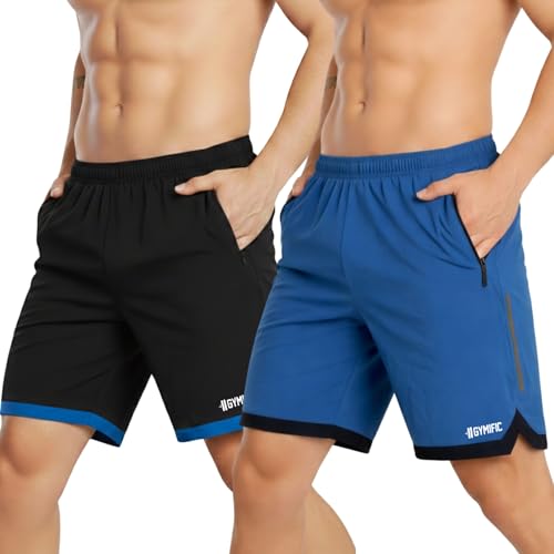 GYMIFIC Men’s Pack of 2 Sports Shorts Ideal for Gym, Running, Walking, Football & Yoga Shorts with Pockets Comfortable Lightweight Activewear for Summer Training (XX-Large, T-Blue/Black) - Image 1