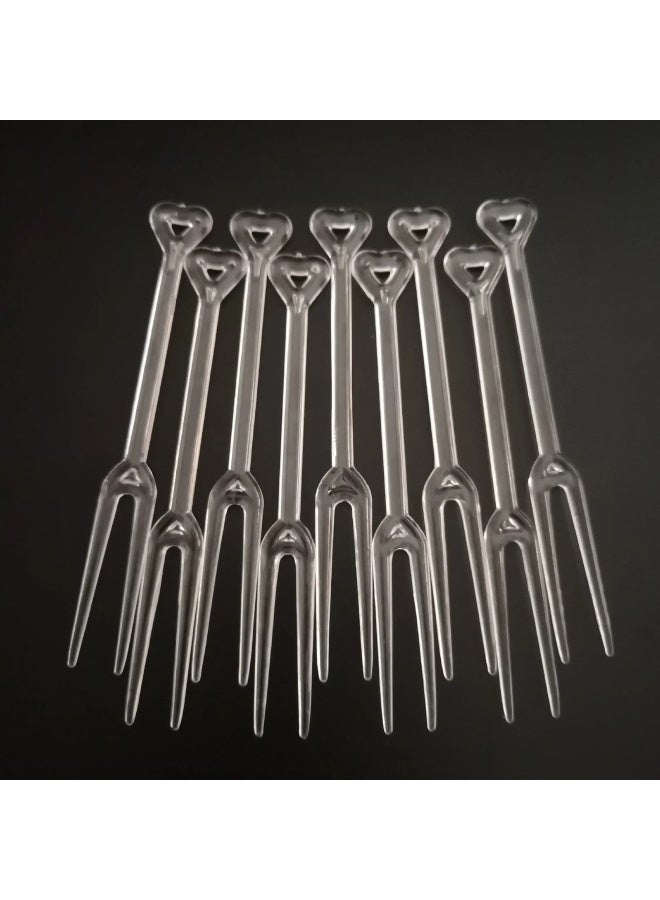 Transparent Plastic Heart-Shaped Fork Disposable Fruit Fork Two Teeth Small Fork Heart Shaped Cutlery For Special Occasions-Specifications:Love Independent Packaging - Image 4