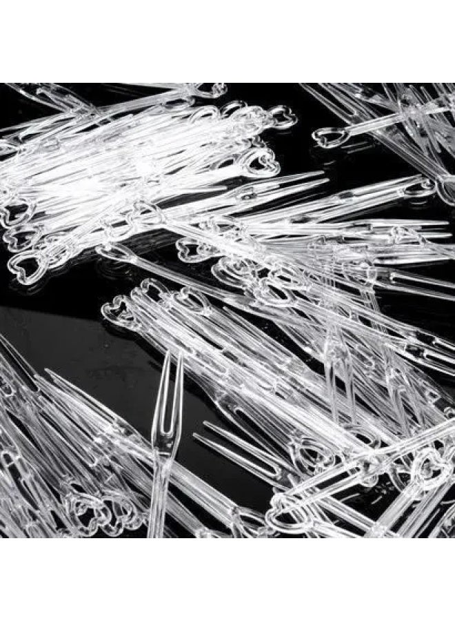 Transparent Plastic Heart-Shaped Fork Disposable Fruit Fork Two Teeth Small Fork Heart Shaped Cutlery For Special Occasions-Specifications:Love Independent Packaging - Image 2