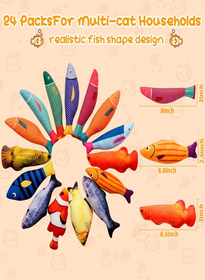 Leitee 24 Pcs Simulation Fish Shape Realistic Fluffy Dog Toys, Multi Color and Styles, Interactive Soft Chew Kicker Toys for Indoor Cats & Kittens - Image 2