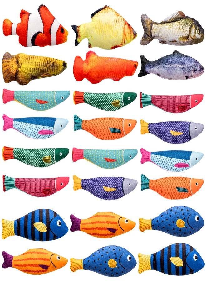 Leitee 24 Pcs Simulation Fish Shape Realistic Fluffy Dog Toys, Multi Color and Styles, Interactive Soft Chew Kicker Toys for Indoor Cats & Kittens - Image 1