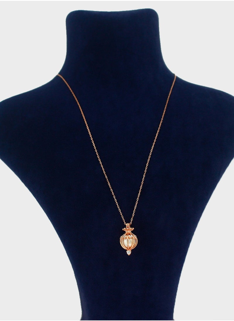 EMNON - 925 Sterling Silver Jewelry Rose Gold Plated Pearl in Cage CZ Necklace 100% Precious Metal Gift for Women- Emnon43NE - Image 1